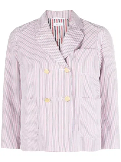 Thom Browne Striped Double-breasted Jacket In Red