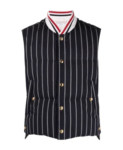 Thom Browne Striped Down Gilet In Black