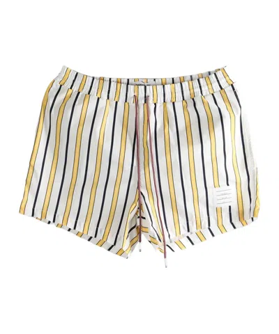 Thom Browne Striped Drawstring Swim Shorts In Neutral