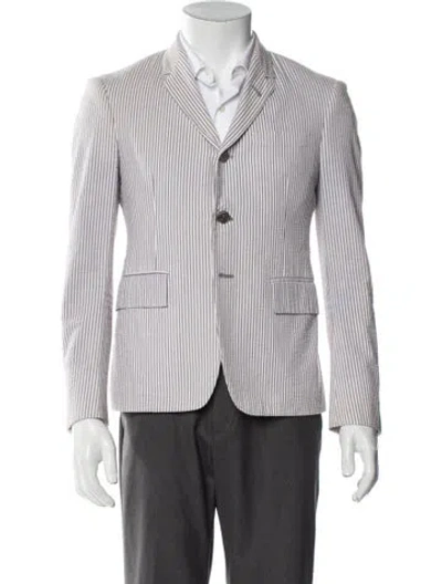 Pre-owned Thom Browne Striped Embroidered Accent Blazer In White
