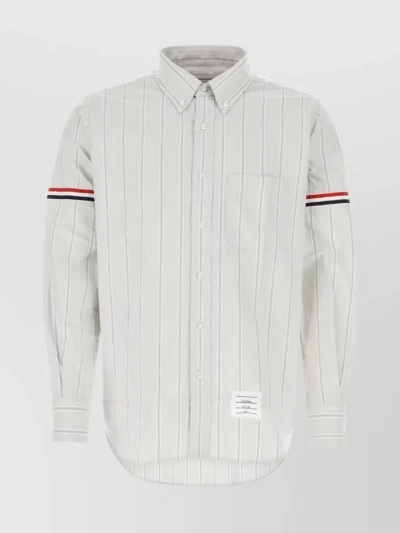 THOM BROWNE STRIPED EMBROIDERED COTTON SHIRT