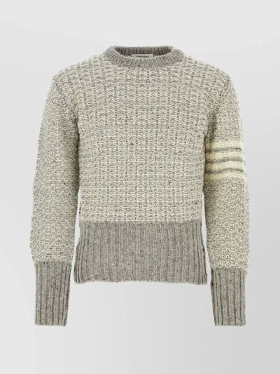 Thom Browne Striped Embroidery Blend Crew-neck Sweater In Cream