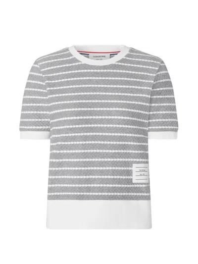 Thom Browne Striped Honeycomb-rib T-shirt In Gray