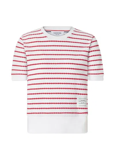 Thom Browne Striped Honeycomb-rib T-shirt In Multi