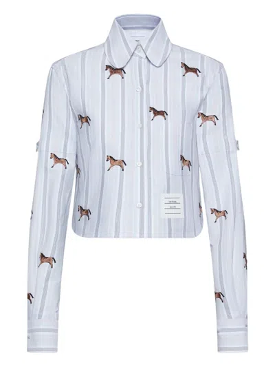 Thom Browne Striped Horse Cropped Shirt In Blue