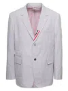 Thom Browne Grey Striped Single Breasted Blazer In Cotton Man In Grey