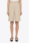 Thom Browne Khaki High-waisted Bermuda Shorts In Beige