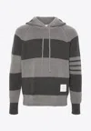 THOM BROWNE STRIPED KNITTED HOODED SWEATER