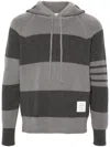 Thom Browne 4-bar Striped Knitted Drawstring Hoodie In Grey