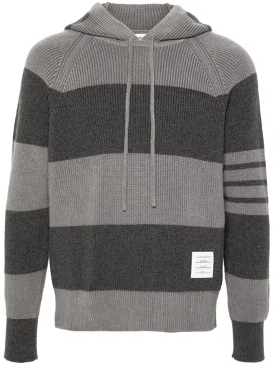 THOM BROWNE STRIPED KNITTED HOODIE