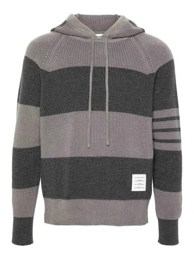 THOM BROWNE STRIPED KNITTED HOODIE