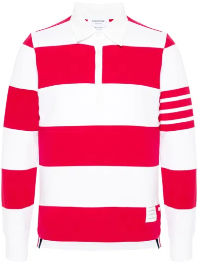Thom Browne Striped Knitted Polo Shirt In Red