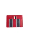 Thom Browne Striped Leather Wallet In Red