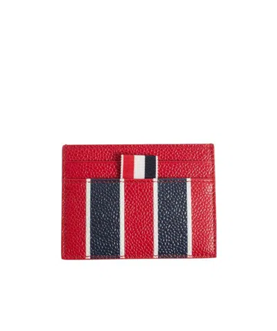 Thom Browne Striped Leather Wallet In Red