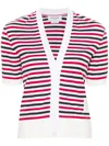 Thom Browne Linen Striped Cardigan Short Sleeves In White