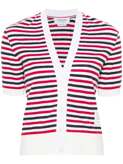 THOM BROWNE STRIPED LINEN CARDIGAN