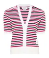 Thom Browne Linen Striped Cardigan Short Sleeves In White