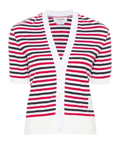 Thom Browne Striped Linen Cardigan In Multicolor