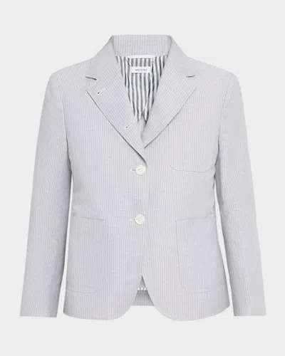 THOM BROWNE STRIPED LINEN-COTTON SINGLE-BREASTED CROP SPORTCOAT