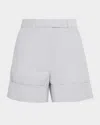 Thom Browne Striped Linen-cotton Suiting Shorts In Gray