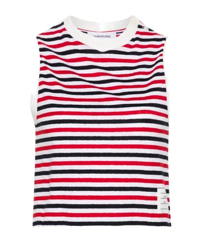 Thom Browne Striped Linen Top In White