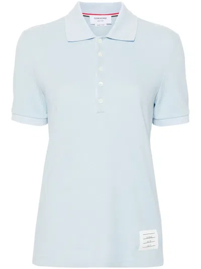 Thom Browne Gestreiftes Poloshirt Mit Logo-patch In Blue