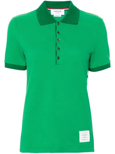 Thom Browne Striped Logo-patch Polo Shirt In Green