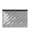 Thom Browne Striped Logo-print Pouch In Gray