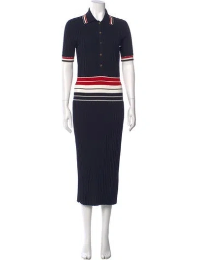 Pre-owned Thom Browne Striped Long Dress In Blue