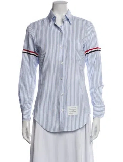 Pre-owned Thom Browne Striped Long Sleeve Button-up Top In Blue