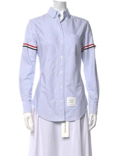 Pre-owned Thom Browne Striped Long Sleeve Button-up Top In Blue/white