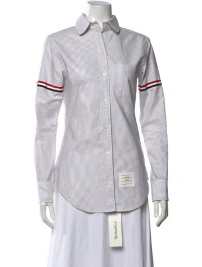 Pre-owned Thom Browne Striped Long Sleeve Button-up Top In Grey/white