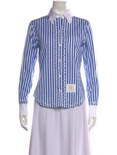 Pre-owned Thom Browne Striped Long Sleeve Button-up Top W/ Tags In Blue/white