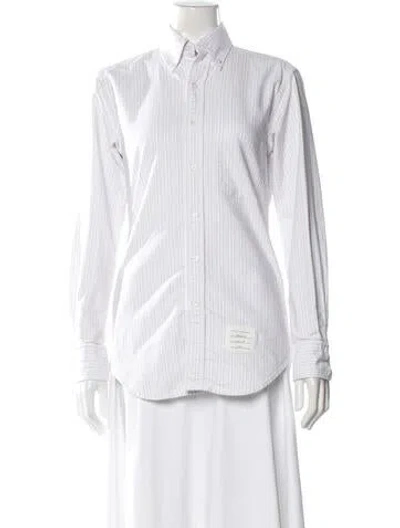 Pre-owned Thom Browne Striped Long Sleeve Button-up Top In White