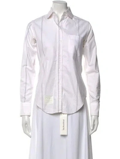 Pre-owned Thom Browne Striped Long Sleeve Button-up Top In White