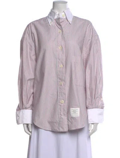Pre-owned Thom Browne Striped Long Sleeve Button-up Top In White