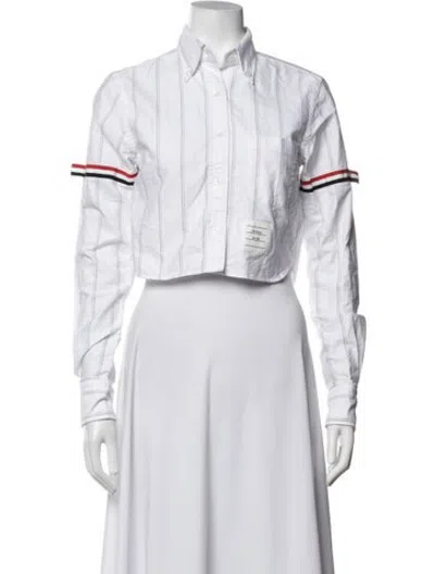 Pre-owned Thom Browne Striped Long Sleeve Button-up Top In White