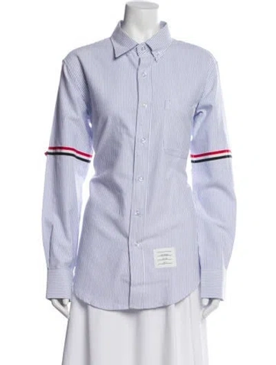 Pre-owned Thom Browne Striped Long Sleeve Denim Shirt In Blue