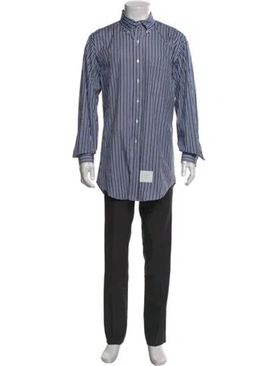 Pre-owned Thom Browne Striped Long Sleeve Dress Shirt In Blue