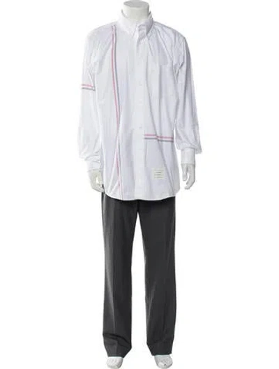 Pre-owned Thom Browne Striped Long Sleeve Dress Shirt In White