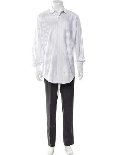 Pre-owned Thom Browne Striped Long Sleeve Dress Shirt In White
