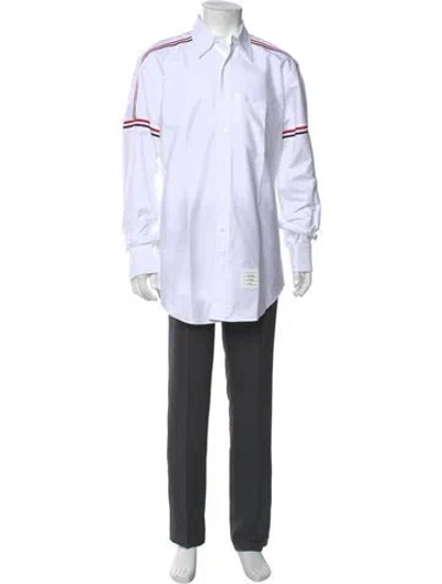 Pre-owned Thom Browne Striped Long Sleeve Dress Shirt In White