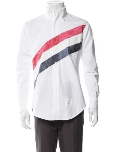 Pre-owned Thom Browne Striped Long Sleeve Dress Shirt In White