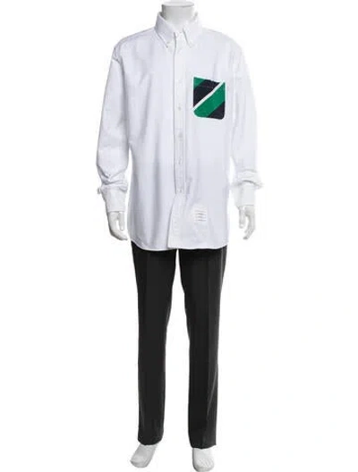 Pre-owned Thom Browne Striped Long Sleeve Dress Shirt In White