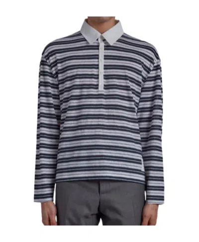 Thom Browne Striped Long-sleeve Polo Shirt In Black