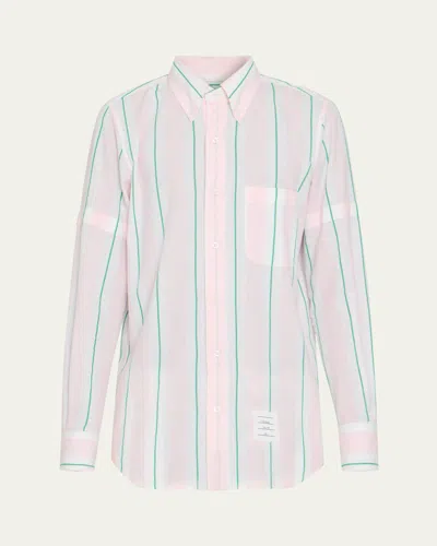 Thom Browne Striped Long-sleeve Cotton Shirt In Pink