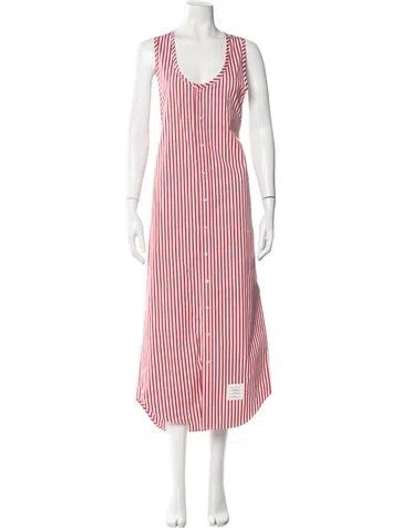Pre-owned Thom Browne Striped Midi Length Dress In Pink