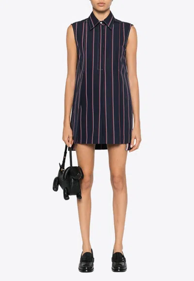 Thom Browne Striped Mini Shirt Dress In Blue
