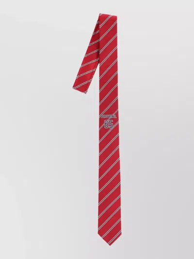 Thom Browne Striped Necktie Soft Texture Standard Width Adjustable In Red