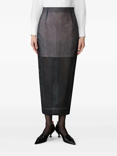Thom Browne Gestreifter Organza-bleistiftrock In Black
